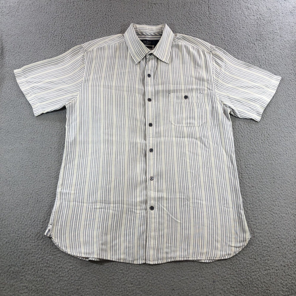 Nat Nash Shirt Men's L Ivory Silk Blend Casual Button Up Short Sleeve